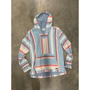 Faherty Cove Baja Sweater Poncho Hoodie Striped Blue Pink White Womens Size S